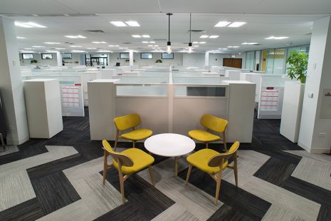 Smart building office floor with desk pens