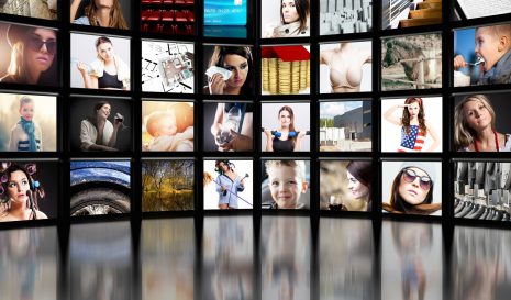 Video wall of TV screens using HD-Base-T